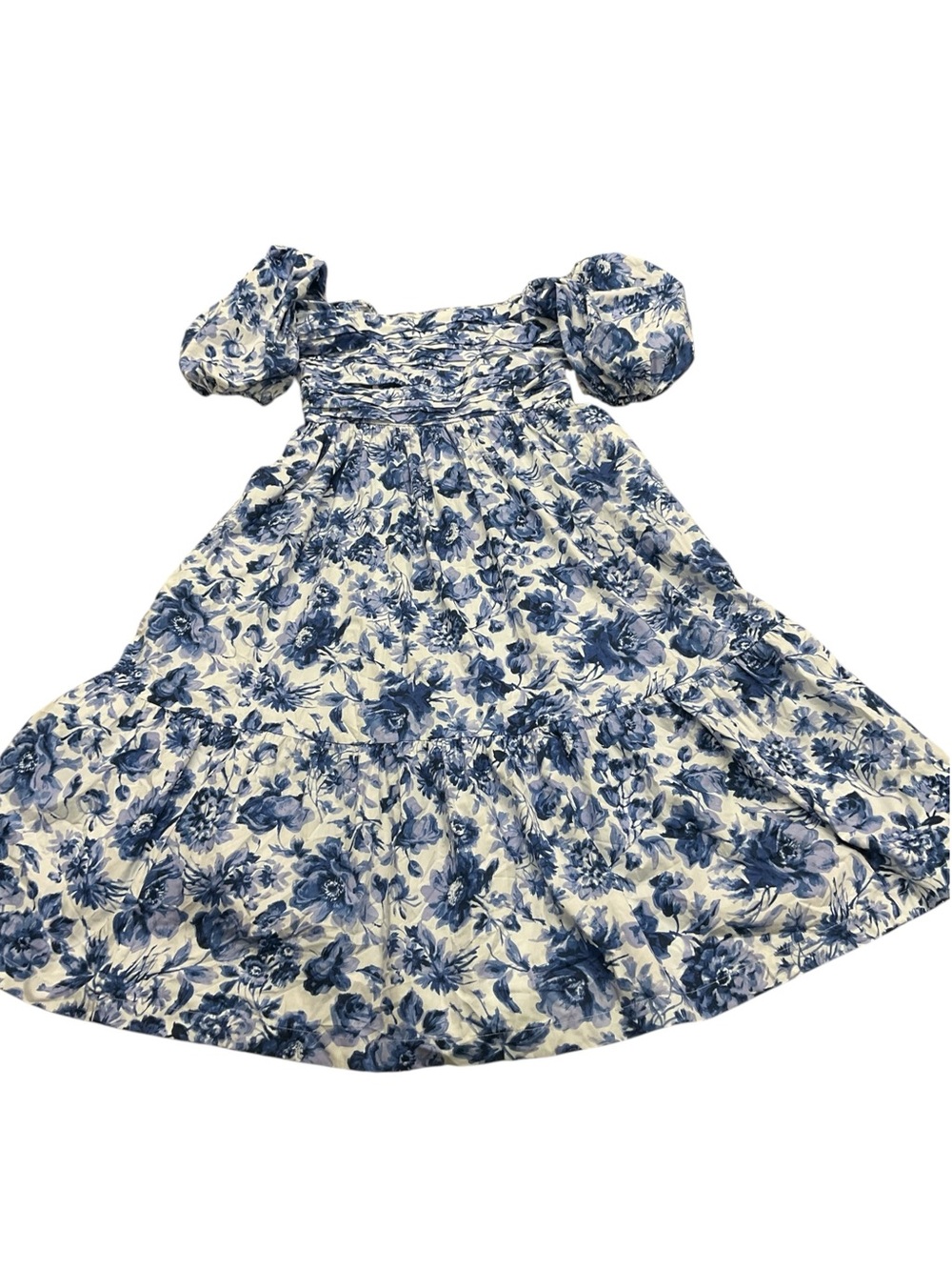 Abercrombie & Fitch Emerson Blue White Floral Midi Puff Sleeve Dress M